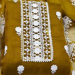 SAINOOR Floral Embroidered Organza Semi-Stitched Dress Material image 5