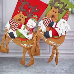 Little Surprise Box LLP Set Of 2 Red & Green Knot Leg Christmas Stockings-picture-10