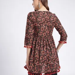 fusion by glitchez Ethnic Motifs Printed Tie-Up Neck Tassel Detail A-Line Kurti image 2