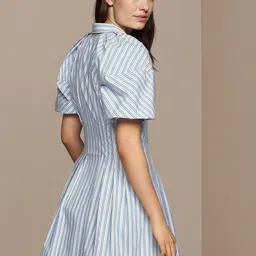bebe Women Striped Shirt Collar Puff Sleeves Shirt Mini Dress-picture-17