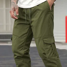 StyleCast x Revolte Men Solid Mid-Rise Pleated Cargos Trousers image 3