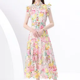 JC Collection Floral Printed Flutter Sleeves Ruffled A-Line Midi Dress-picture-14