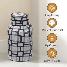 HOMESTIC 2Pcs Black & Grey Checked Dust-Proof Cylinder Cover With Zip Closure image 2