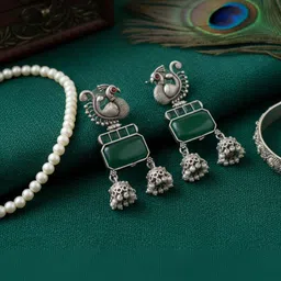 Jeweltos Peacock Shaped Drop Earrings-picture-32