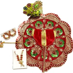 shrisanwaliya poshak Laddu gopal dress, Combo( Pagdi, mala, kangan, bansuri), (Red) velvet, size 2 no Dress-picture-20