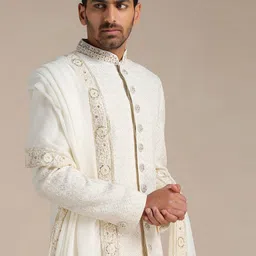 Manyavar Men Self-Design Full Sleeves Sherwani Set image 3