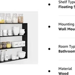 zafiro Containers Kitchen Rack Multipurpose Wall Mount Kitchen Storage Rack 4 Shelf Shelves Containers Wood image 2