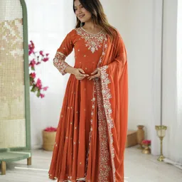 the style sanctuary Embroidered Georgette Stitched Anarkali Gown-picture-11