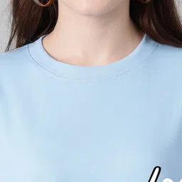 kotty Women Printed Round Neck Cotton Blend Blue T-Shirt image 4