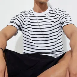 max URB_N Men Striped Round Neck Cotton Blend Black T-Shirt-picture-12