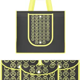 kuber industries Pack of 4 Smile Print Foldable Grocery/Shopping Bags For Women | Black & Yellow Pack of 4 Grocery Bags-picture-45