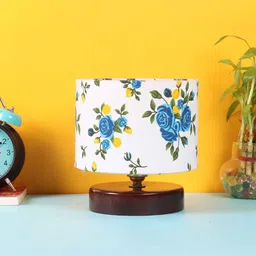 new era Classic Wooden Night Lamp with Cotton Shade (Brown & Multicolor) image 2