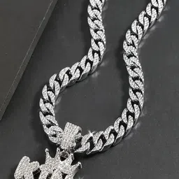 VAGHBHATT Men Stainless Steel Silver-Plated King Pendant With Chain-picture-48