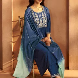 DRESOUL Ethnic Motifs Embroidered Regular Thread Work Kurta with Trousers & With Dupatta-picture-17