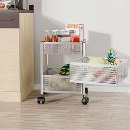 Kuber Industries 2+1 Layer Kitchen Metal Storage Rack Wheels Unisex Silver Kitchen Trolley-image-96