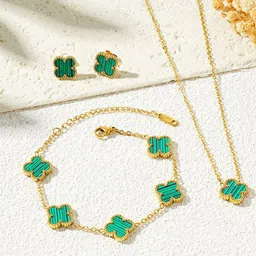 Jewels Galaxy Gold-Plated Anti Tarnish Clover Jewellery Set-image-1