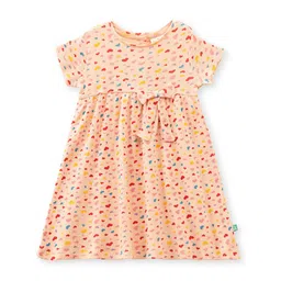 JusCubs Girl's Conversational Printed Round Neck Bow Cotton A-Line Dress-picture-30