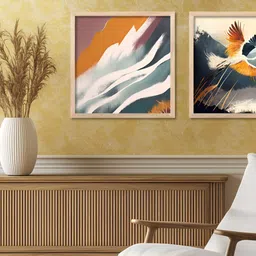 Kotart White & Orange 2 Pieces Abastract Wooden Square Wall Arts image 2