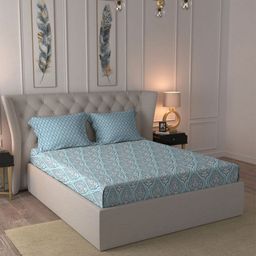 MYTRIDENT Green & White Floral 144 TC Queen Bedsheet with 2 Pillow Covers-picture-3