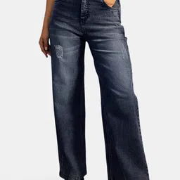 The Roadster Lifestyle Co. Women High Rise Cotton Low Distress Straight Fit Jeans-image-6