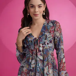 KALINI Women Floral Printed Puff Sleeve Top image 1