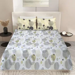 Nivasam Pindrop Grey & Beige Printed 200 TC King Bedsheet Set 2.28m x 2.54m image 3