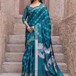 Mitera Silk Blend Block Print Saree-picture-35