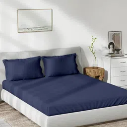 Trance Home Linen Blue 300 TC Single Bedsheet with 1 Pillow Covers-image-28