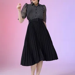 Jash Creation Print Puff Sleeve Applique Georgette Fit & Flare Dress-picture-11