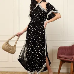 DEEBACO Women  Polka Dot Print Halter Neck Bell Sleeve Fit & Flare Maxi Dress-picture-19