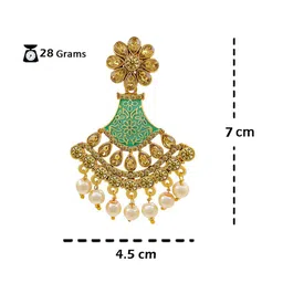 Saizen Gold Plated Kundan Studded & Pearls Beaded Floral Drop Earrings image 3