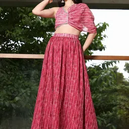 QISSA Printed V-Neck Top With Skirt Co-Ords-image-18