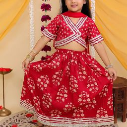 Aj DEZInES Girls Floral Printed Gotta Patti Cotton Ready to Wear Lehenga Choli-picture-14