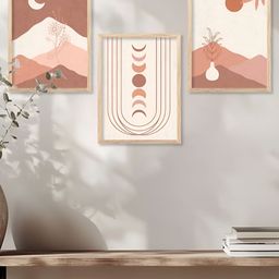 Kotart Brown & Cream-Coloured 3 Pieces Wooden Boho Painting Wall Arts-picture-21