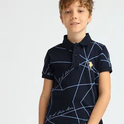 U.S. Polo Assn. Kids Boys Geometric Printed Polo Collar Cotton Regular Fit T-shirt-picture-40