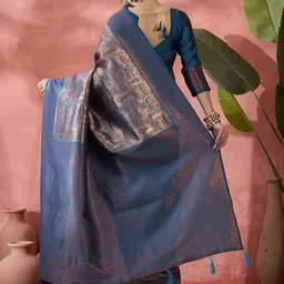 Sangria Ethnic Motifs Woven Design Banarasi Saree With Blouse Piece image 3