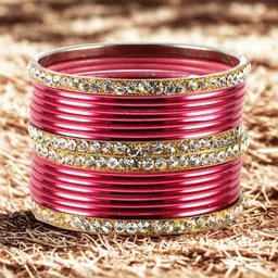 Vidhya Kangan Set Of 16 Gold-Plated Stone-Studded Bangles image 3
