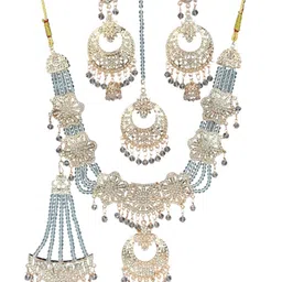 shreeji jewels Women Brass Necklace & Earrings With Maang Tika Set-image-91