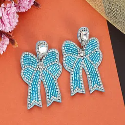 DressBerry Blue Gold-Plated Artificial Stones Studded Contemporary Drop Earrings-picture-10