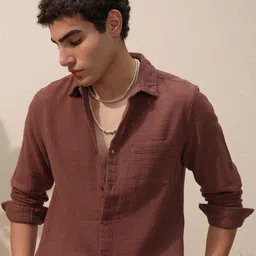 HIGHLANDER Textured Cutaway Collar Slim Fit Dobby Cotton Shirt-picture-38