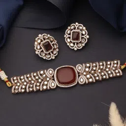 Saraf RS Jewellery Gold-Plated Kundan-Studded Statement Choker Jewellery Set image 3