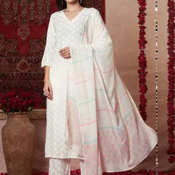 KALINI Floral Printed V-Neck Kurta With Palazzos & Dupatta-picture-18