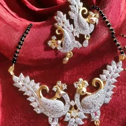Pinakin Artificial Stones Studded & Beaded Mangalsutra With Earrings-picture-39