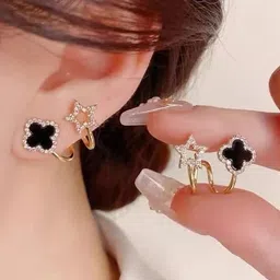 Celestique Artficial Stones Studded Geometric Shaped Ear Cuffs image 1