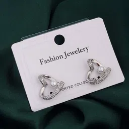 SHONA'S STYLE Stainless Steel Rhodium-Plated AD Studded Heart Shaped Studs image 2