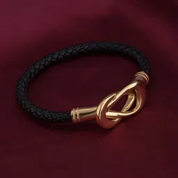 PALMONAS Gold-Plated Stainless Steel Leather Wraparound Bracelet image 3