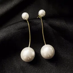 FIMBUL Gold-Plated Pearls Beaded Spherical Drop Earrings-image-52
