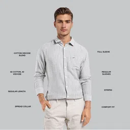 Crocodile Men Comfort Fit Vertical Striped Spread Collar Casual Shirt image 2