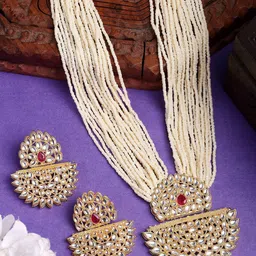 NVR Women Kundan Studded & Pearls Beaded Jewellery Set image 1