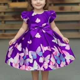 Sangria Girls Printed Cotton Round Neck Fit & Flare Knee Length Dress-image-97